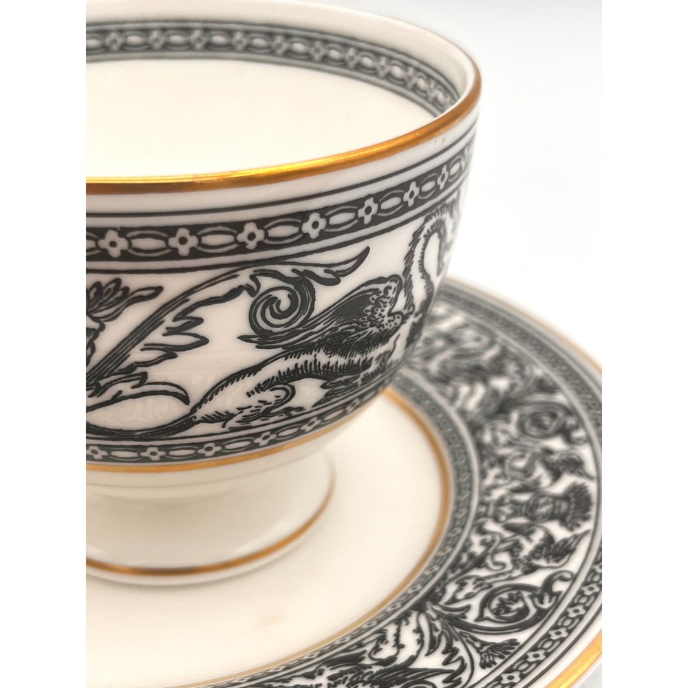 FLORENTINE BLACK by Wedgwood Leigh Tea Cup & Saucer England Black Dragons‎ - Picture 4 of 8